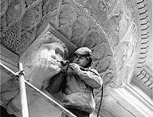 Barry Baldwin working on the Trafalgar Square sculpture